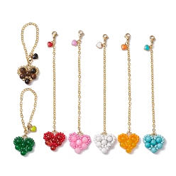 (52) Непрозрачная лаванда Подвеска ко Дню святого Валентина из стеклянных бусинок, натурального сердолика, желтого нефрита, хаулит, тигрового глаза, малайзийского нефрита и синтетической зеленой бирюзы, с подвесками из сплава сердца с эмалью, разноцветные, 75 мм