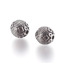 Antik Silber Farbe 304 Edelstahlkugeln, Runde, Antik Silber Farbe, 9x10 mm, Bohrung: 1.6 mm