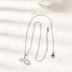 Платиновый & Цвет Нержавейки Подвеска в виде вишни из латуни с прозрачными кубическими циркониями 304 цепочка из нержавеющей стали для женщин, платины и нержавеющая сталь цвет, 16.14 дюйм (41 см)