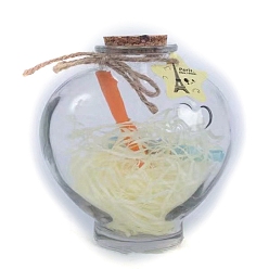 Cœur Bouteille de souhait vide en verre, avec bouchon en liège, cœur, 10.5x11.5 cm