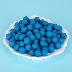 Teal Round Silicone Focal Beads, Chewing Beads For Teethers, DIY Nursing Necklaces Making, Teal, 15mm, Hole: 2mm