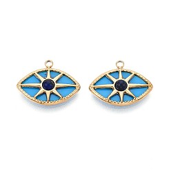 Темно-Голубой 304 подвески из нержавеющей стали и акрила, лошадиный глаз , с природными лазурита, реальный 14 k позолоченный, глубокое синее небо, 14x18x4 мм, отверстие : 1.6 мм