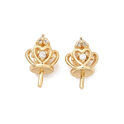 Настоящее золото 18K Латунные микро проложить кубического циркония кулон поручительств, шапка из бисера, корона, реальный 18 k позолоченный, 12x7.5x6 мм, отверстие : 5.5x3.5 мм