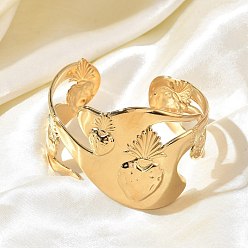 Настоящее золото 18K 304 Открытые браслеты-манжеты из нержавеющей стали для женщин, клубничный узор, реальный 18 k позолоченный, внутренний диаметр: 2.09x2.28 дюйм (5.3x5.8 см)