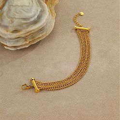 Золотой 304 из нержавеющей стали браслеты многожильных, браслеты из шариковой цепи для женщин, золотые, 6-1/2x7/8 дюйм (16.5x2.15 см)