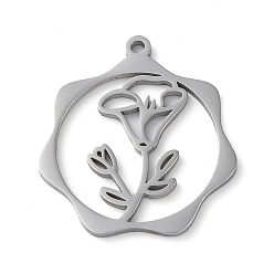 Stainless Steel Color Non-Tarnish 304 Stainless Steel Pendants, Flower, Stainless Steel Color, 23.5x21.5x1mm, Hole: 1.5mm