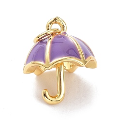 Лиловый Настоящие 18 k позолоченные латунные подвески, с эмалью и прыжковыми кольцами, долговечный, зонтик, сирень, 15x13 мм, Перейти кольцо: 5x1 мм, 3 мм внутренним диаметром