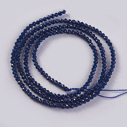 Marine Blue Glass Beads Strands, Faceted, Round, Marine Blue, 2x2mm, Hole: 0.4mm, about 193~197pcs/strand, 14.17 inch~15.51 inch(36~39.4cm)