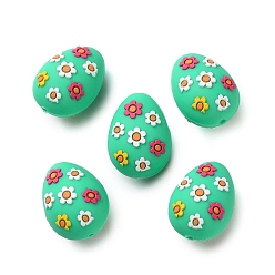 Средний Аквамарин Пасхальные силиконовые бусины, пасхальное яйцо, фокусные бусы, средний аквамарин, 27x20x18.5 мм, отверстие : 3 мм