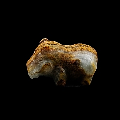 Природный Драгоценный Камень Натуральный полосатый камень, резные фигурки бегемота, статуи для украшения рабочего стола для домашнего офиса, 40x20 мм