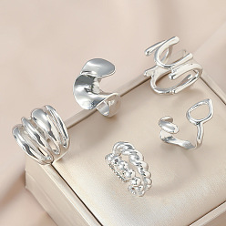 Серебро Наборы открытых колец-манжет из сплава для женщин, серебряные, внутренний диаметр: регулируемый