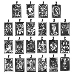 Черный Цвет Металла 201 подвески из нержавеющей стали, лазерная гравировка, прямоугольник с узорами карт Таро, металлический черный , 40x24x1 мм, отверстие : 8x4 мм, 22 шт / комплект