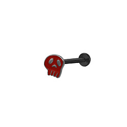 Красный Череп 304 нержавеющая сталь эмалированные лабреты без резьбы, 17 калибровочные пирсинг-гвоздики ювелирные изделия для женщин и мужчин, чёрные, красные, 8 мм, штифты : 1.2 мм