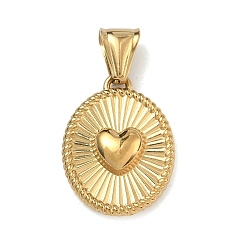 Real 20K Gold Plated 304 подвески из нержавеющей стали, Овальный кулон в виде солнечных лучей с подвеской в виде сердца, ионное покрытие (ip), долговечный, реальный 20 k позолоченный, 25x19x5 мм, отверстие : 4x9 мм
