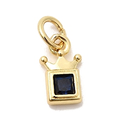 Прусский Синий Латунь с кубическими цирконами, с целью перехода в кольце, без кадмия и без свинца, реальный 18 k позолоченный, долговечный, квадратный с короной, берлинская лазурь, 10x6x2.5 мм, отверстие : 3 мм