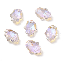 Прозрачный Гальванизировать прозрачные стеклянные подвески, с покрытием на задной стороне, граненые, hamsa hand charms, прозрачные, 17.5x13.5x5.5 мм, отверстие : 1.6 мм