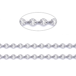 Stainless Steel Color Tarnish Resistant 304 Stainless Steel Link Chains, Unwelded, with Spool, Textured, Flat Round, Stainless Steel Color,6.5x4x0.6mm, about 32.8 Feet(10m)/roll