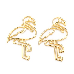 Golden Alloy Open Back Bezel Pendants, for DIY UV Resin, Epoxy Resin, Pressed Flower Jewelry, Flamingo, Golden, 47x29x2mm, Hole: 2mm