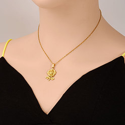 Настоящее золото 18K 304 Женские ожерелья с подвесками в виде роз из нержавеющей стали, реальный 18 k позолоченный, 17.72 дюйм (45 см)