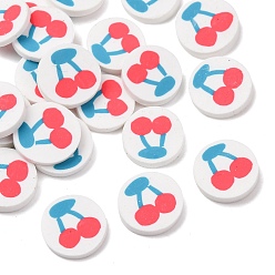 Оранжево-Красный Бусины из полимерной глины , плоские круглые с вишней, оранжево-красный, 9.5~10x1.5~2 мм, Около 2631 шт / 500 г