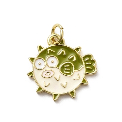 Светло-зеленый Коричневый Латунь эмаль подвески, рыбы прелести, стойки покрытие, долговечный, без кадмия и без свинца, реальный 18 k позолоченный, с целью перехода в кольце, оливковый, 17x17.5x1.5 мм, отверстие : 3 мм