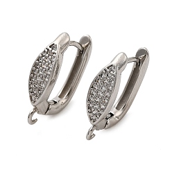 Платина Фурнитура для сережек-колец из латуни с микропаве из кубического циркония в форме конского глаза, стойки покрытие, долговечный, без кадмия и без свинца, с петлей, платина, 20x13.5x5.5 мм, отверстие : 1.8 мм, штифты : 0.8 мм