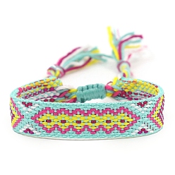 Бледно-бирюзовый Женские браслеты на плоской подошве из полиэстера в этническом стиле с ромбическим шнуром, регулируемый браслет с кисточкой, бледные бирюзовая, 5-7/8 дюйм (15 см)