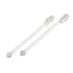 Посеребрённый Латунь заканчивается цепи, без кадмия, без никеля и без свинца, сердце, 925 серебро покрытием, 70 мм, отверстие : 2.5 мм