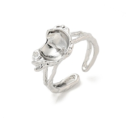 Платина Латунный колышек для установки открытого манжетного кольца, для полуполых бусин , платина, 3~11 мм, регулируемый