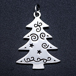 Stainless Steel Color 201 Stainless Steel Pendants, with Unsoldered Jump Rings, Christmas Tree, Stainless Steel Color, 23.5x17.5x1mm, Hole: 3mm, Jump Ring: 5x0.8mm