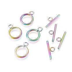 Rainbow Color Ионное покрытие (ip) 304 застежки из нержавеющей стали, кольцо, Радуга цветов, Кольцо: 18.5x14x2 mm, внутренний диаметр: 10 мм, бар: 20x7x2 mm, отверстие : 3 мм