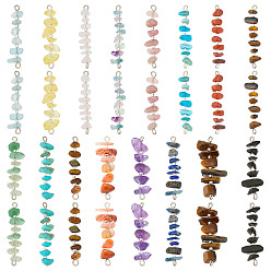 Нержавеющая Сталь Цвет 32 шт. 16 стили натуральный драгоценный камень бисерный соединительный шарм, со стеклянными бусинами и 304 петлями из нержавеющей стали, смешанные окрашенные и неокрашенные, цвет нержавеющей стали, 34.5~35.5x7.5~8x7 мм, отверстие : 8 мм, 2 шт / стиль