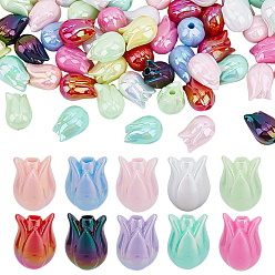 (52) Непрозрачная лаванда 100шт. непрозрачные акриловые бусины с УФ-покрытием, радужный, Цветок тюльпана, разноцветные, 16x12x12 мм, отверстие : 3 мм