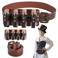 Седло Коричневый Прямоугольная поясная сумка из искусственной кожи в средневековом стиле с 4 стеклянными флаконами для зелий., седло коричневый, 1464x38x3 мм