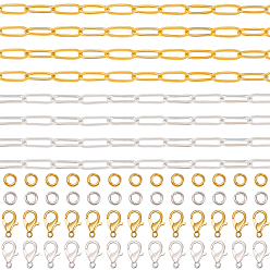 Doré & D'argent Ensembles de bijoux de bricolage faisant des kits, y compris les chaînes de trombones en laiton, Fermoir mousqueton, fermoirs de homard en alliage de zinc , Anneaux en laiton, or et argent, 7.5x3x0.5mm