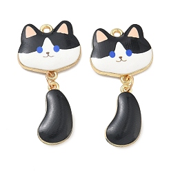 Черный Печатные подвески сплава, подвески в форме кошки, стойки покрытие, золотые, чёрные, 40x19.5x2.5 мм, отверстие : 1.8 мм