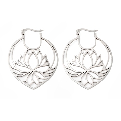 Нержавеющая Сталь Цвет Не тускнеют 304 серьги-кольца из нержавеющей стали, цветок, цвет нержавеющей стали, 44x35x1.3 мм