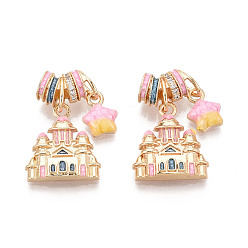 Золотой Латунные микро проложить кубического циркония подвески, замок, с эмалью, золотые, золотые, 27 мм, отверстие : 4 мм