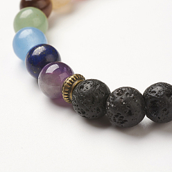 Lava Rock Yoga Chakra Jewelry, Natural Lava Rock Beads Stretch Bracelets, 2-1/8~2-3/8 inch(55~60mm)
