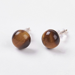 Тигровый глаз Натуральные тигровые глазные шпильки, с железной фурнитурой, полукруглый, 8x4.5 мм , штифт: 0.7 мм