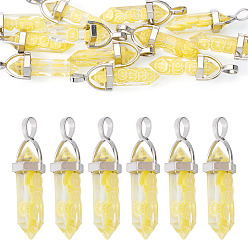 Шампанско-Желтый Подвески из эпоксидной смолы с фруктовой тематикой, пулевидная форма с бусинами из лимонной полимерной глины внутри и фурнитурой из сплава, граненые, шампанское желтый, 40x13.5x10 мм, отверстие : 6x3.5 мм