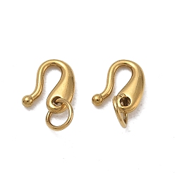 Real 18K Gold Plated 304 Stainless Steel S-Hook Clasps, with Jump Ring, Ion Plating(IP), Long-Lasting Plated, Real 18K Gold Plated, 7.5x6x1.5mm, Hole: 3mm