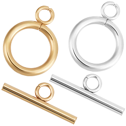 Золотой & Серебряный 26 шт. 2 цвета 304 застежки-тоглы из нержавеющей стали, золотой и серебряный, Кольцо: 18.5x13.5x2 mm, отверстие : 3 мм, бар: 20x7x2 mm, отверстие : 3 мм, 13 шт / цвет