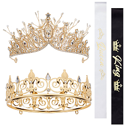 Light Gold 2шт. резинок для волос из сплава, с короной горного хрусталя, 2шт. тканевая корона, лента королевы для дня рождения, аксессуары для волос для женщин и девочек, золотой свет, 145~495x62.5 мм, внутренний диаметр: 141 мм