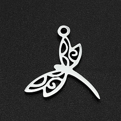Stainless Steel Color 201 Stainless Steel Pendants, Laser Cut, Dragonfly, Stainless Steel Color, 15x17.5x1mm, Hole: 1.4mm