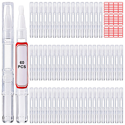 Белый 60шт. прозрачные полипропиленовые ручки с поворотным механизмом, пустая ручка для масла с кончиком кисти, с 3шт. бумажных пустых наклеек, белые, 12.6x1.25 см, емкость: 3 мл (0.10 жидких унций)