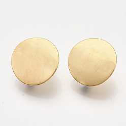 Golden 304 Stainless Steel Stud Earring Findings, with Loop and Ear Nuts/Earring Backs, Flat Round, Golden, 20mm, Hole: 3mm, Pin: 0.7mm