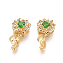 Golden Brass Micro Pave Cubic Zirconia Ice Pick Pinch Bails, Long-Lasting Plated, Lotus, Golden, Lotus: 10x9x6.5mm, Hole: 2x4mm, Pinch Bails: 7x3.5mm, Pin: 2mm