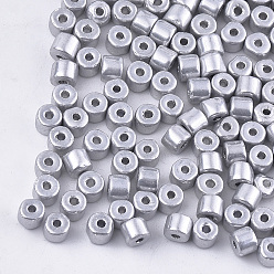 Silver Plated Electroplate Glass Bugle Beads, Metallic Colours, Round Hole, Silver Plated, 7~7.5x6~6.5mm, Hole: 2.5mm, about 800pcs/bag