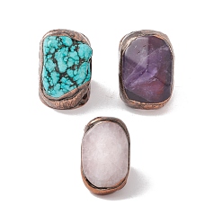 Смешанные камни Открытое кольцо-манжета неправильной овальной формы с драгоценными камнями, массивное женское кольцо из красной меди и латуни, без кадмия и без свинца, размер США 7 3/4 (17.9 мм)